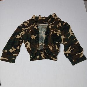 Body Central Vintage Ruffle Shrug Bolero Army Camo Colors RARE Size L Fall Top
